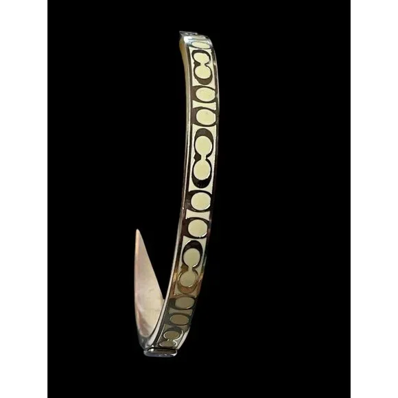 Authentic COACH Gold Tone Enamel Signature C Logo Bangle Bracelet Ivory 7” EUC - Picture 4 of 10